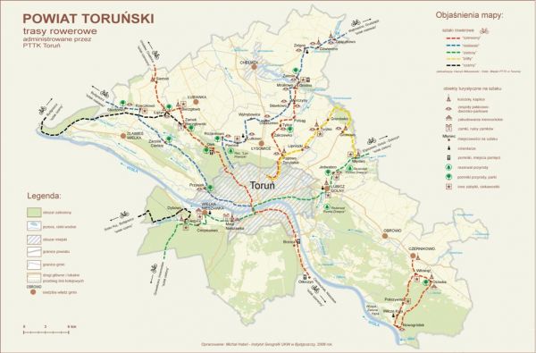 Mapa szlaków rowerowych administrowanych przez OM PTTK w...