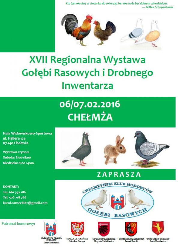 XVII Regionalna Wystawa Gołębi Rasowych i Drobnego Inwentarza w Chełmży już wkrótce