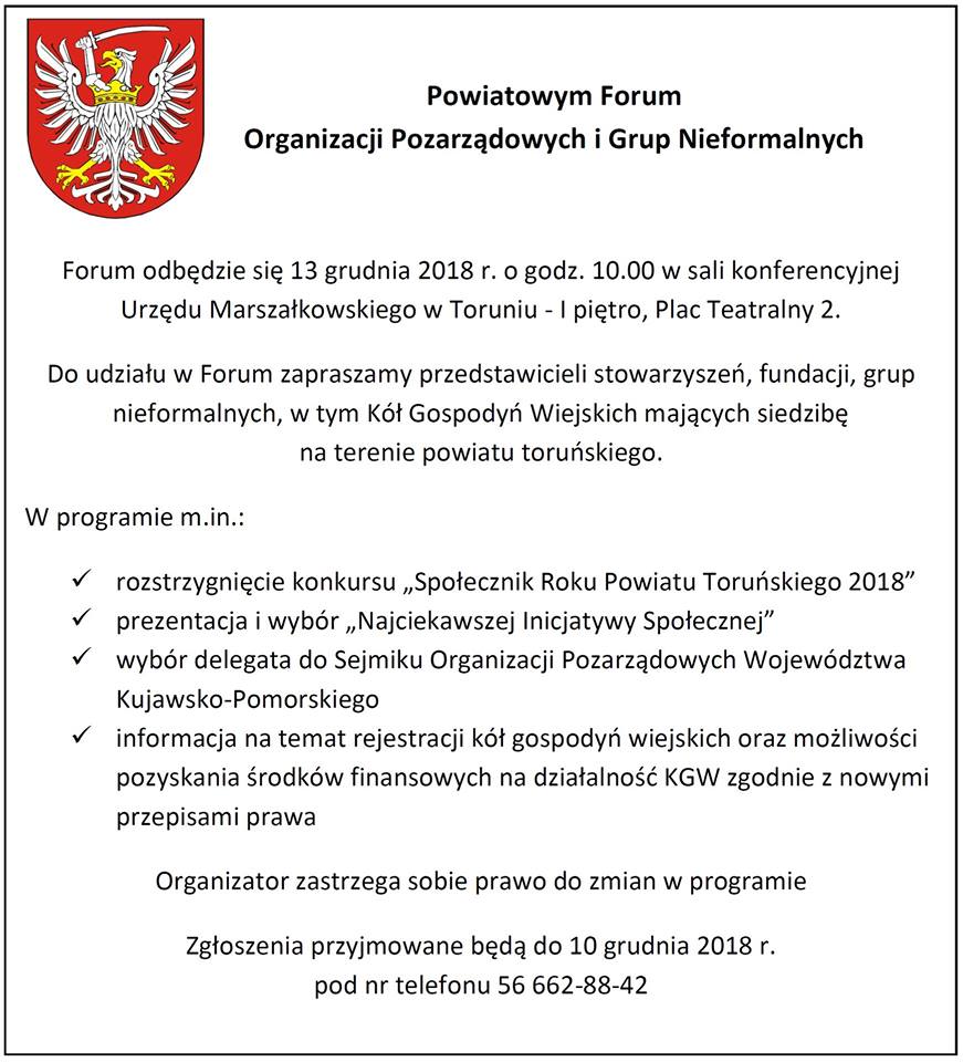 Powiatowe Forum Organizacji Pozarządowych już 13 stycznia