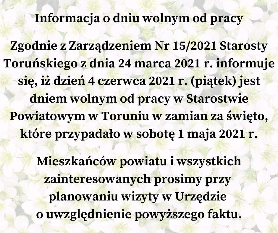 Informacja o dniu wolnym od pracy