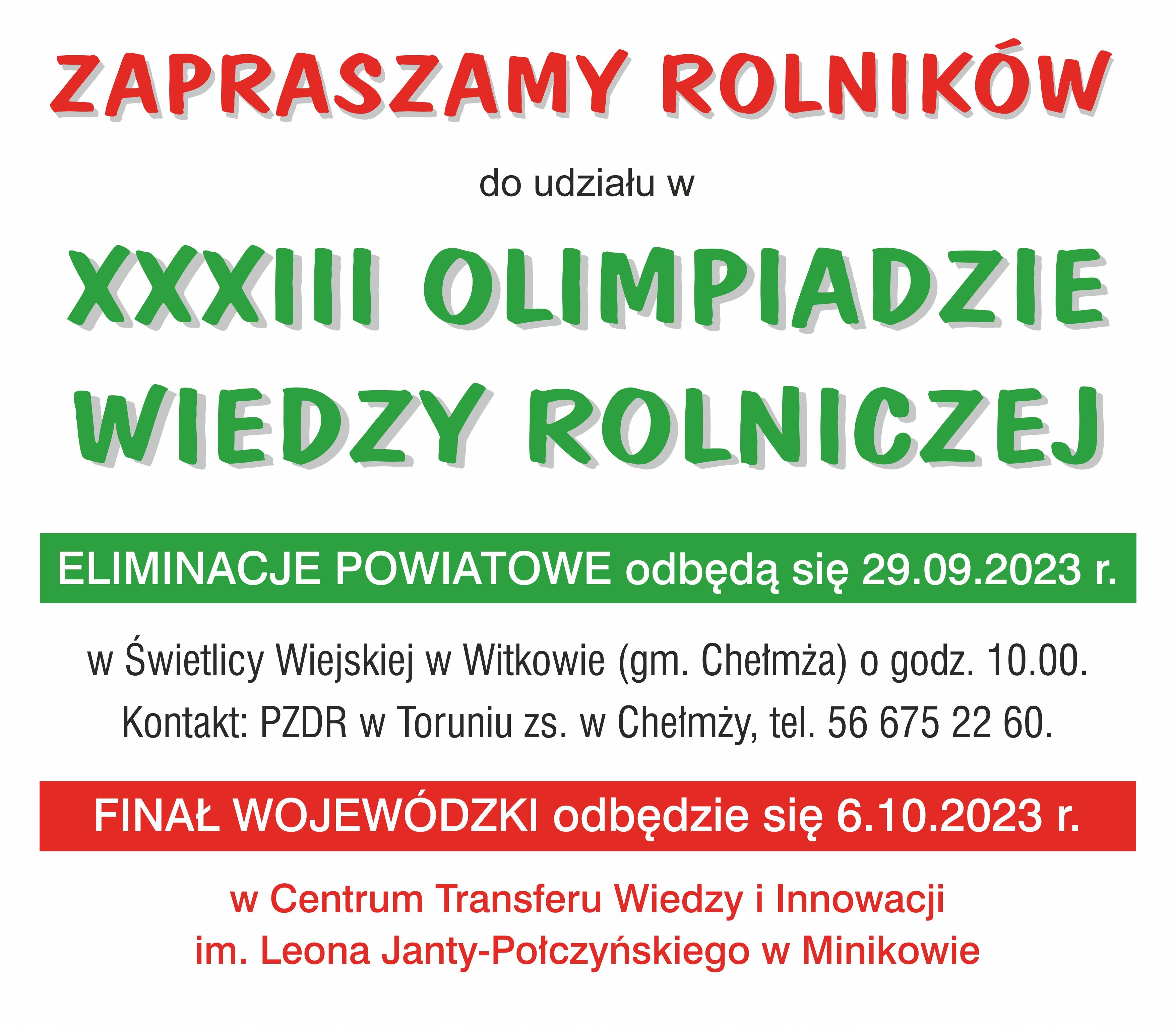 Zachęcamy do udziału w XXXIII Olimpiadzie Wiedzy Rolniczej